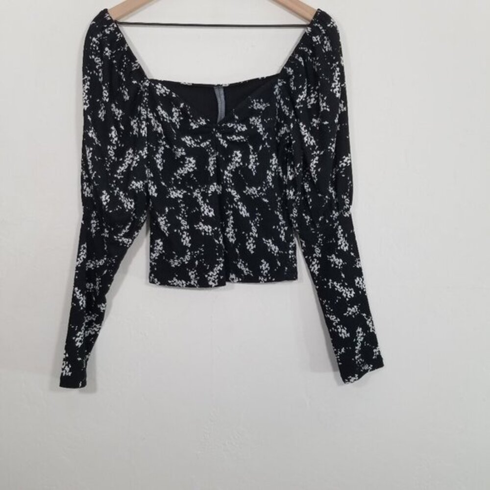 By Anthropologie Puffer Sleeve Stretchy Top Blouse Long Sleeve Black Size S - Picture 1 of 5